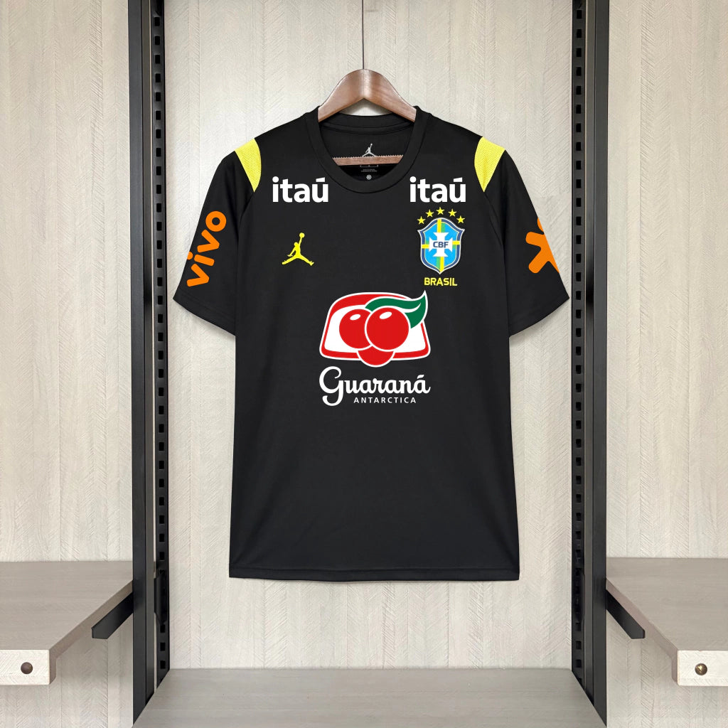 Camisa Seleção Brasil Treino C/ Patrocínios 2026 Torcedor Jordan Masculina - Preta